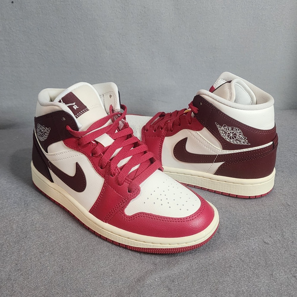Jordan Air Jordan 1 Mid Sail Dark Beetroot Red BQ6472-119 Womens 6.5 NWOB